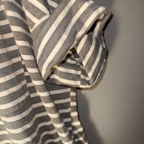 Umgee oversized striped pocket high low tee rolled sleeves grey and Cream XL #72 - Picture 5 of 7